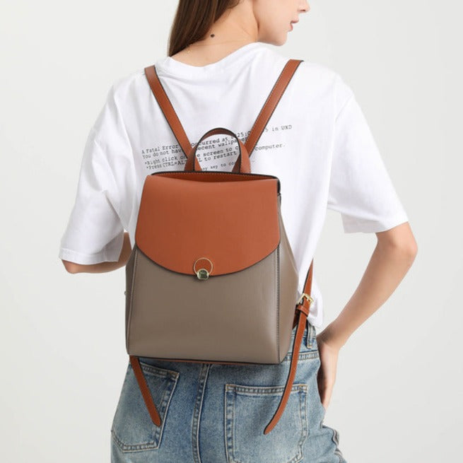 Ladies women's Stylish Leather Backpack on model back