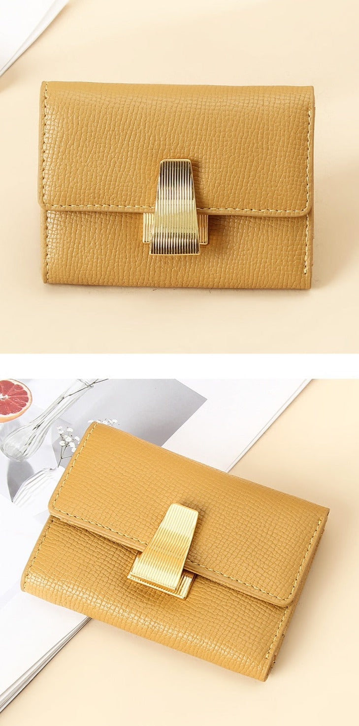 Women's Small Leather Wallet with Multiple Card yellow clasp