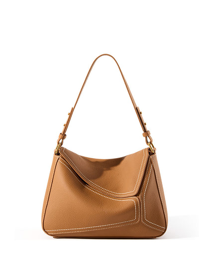 Geometric Genuine Leather Bag Brown