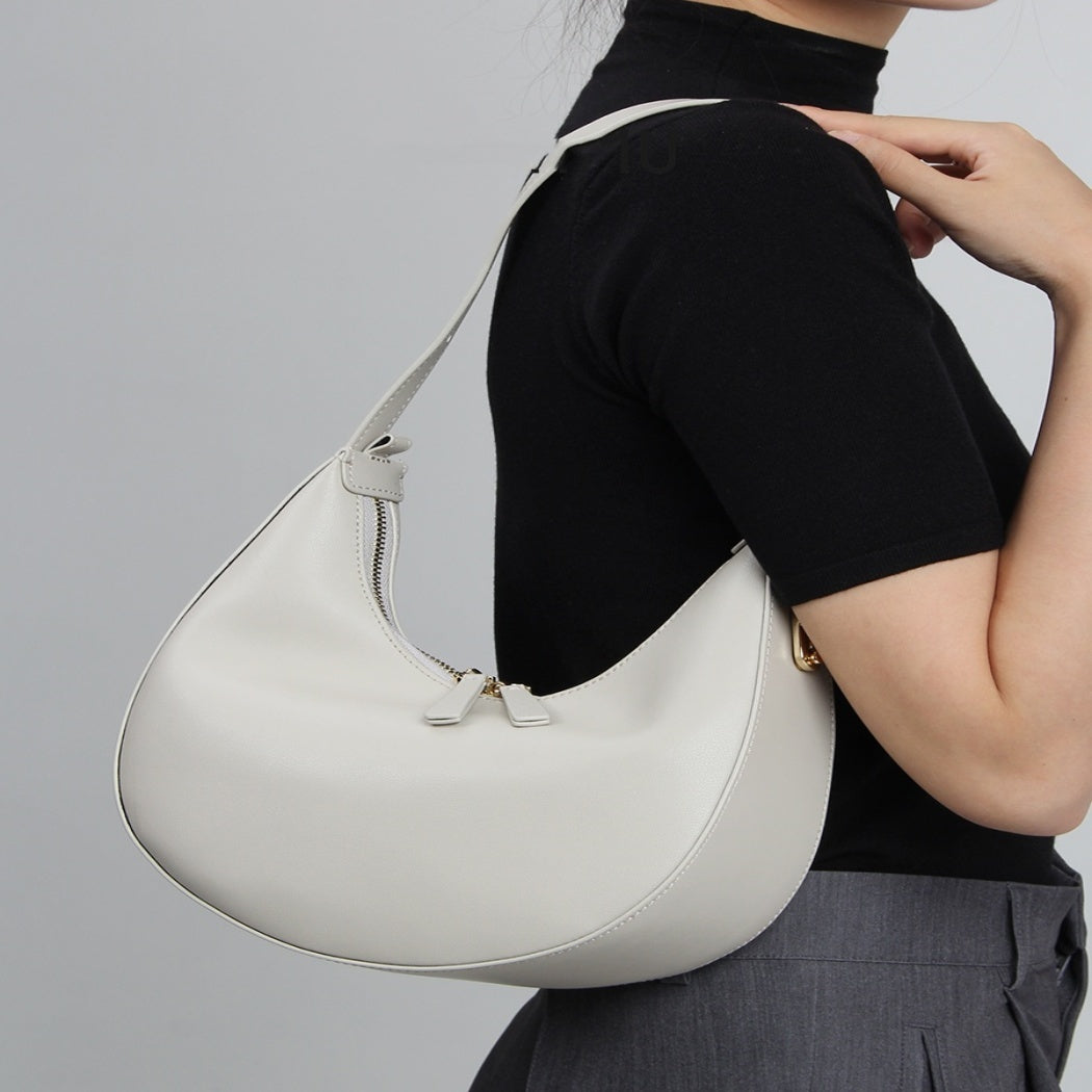 Orion Genuine Leather Half-Moon Bag on the shoulder