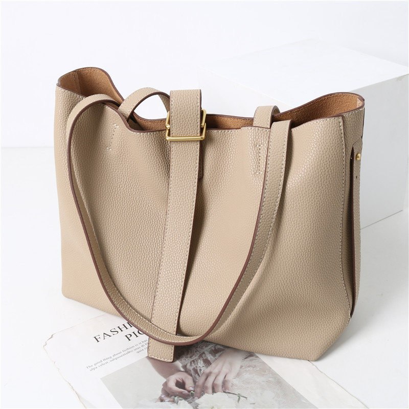 Leather Women's Commuter Tote Handbag bucket beige display