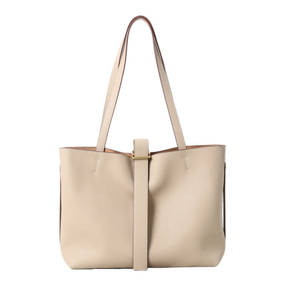 Leather Women's Commuter Tote Handbag bucket beige shoulder strap