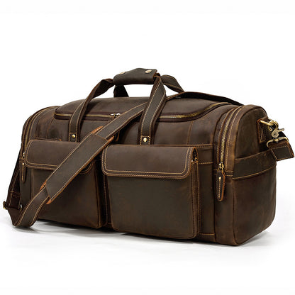 Rustic Vintage Style Leather Duffle Bag Weekend angle view