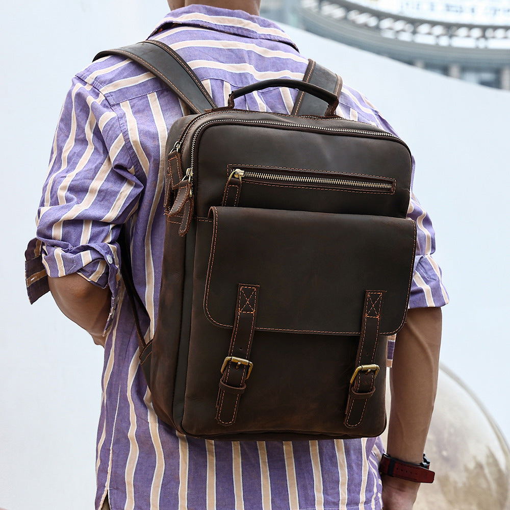 Genuine Leather Men's Backpack on model