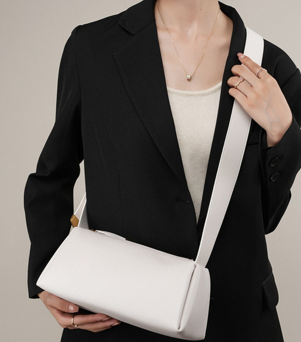 Women's Genuine Leather Baguette Underarm Bag white