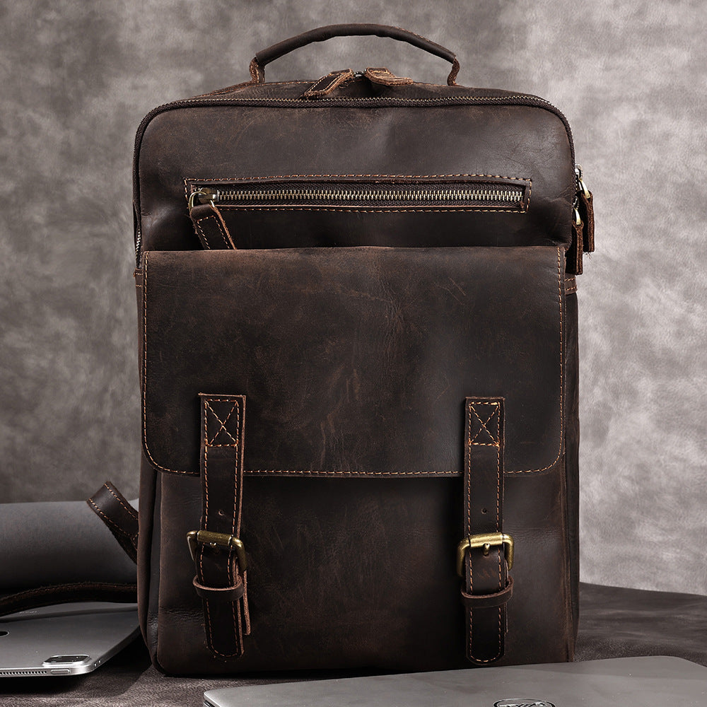 Genuine Leather Men's Backpack brown front