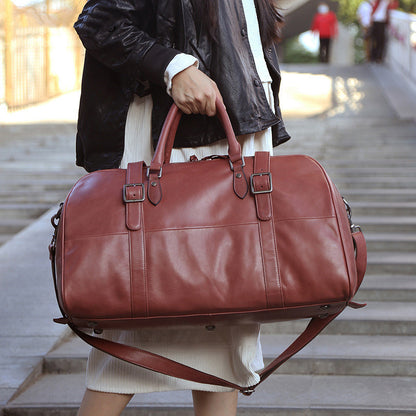 Leather Travel Duffle Bag Large Capacity luxury wine red