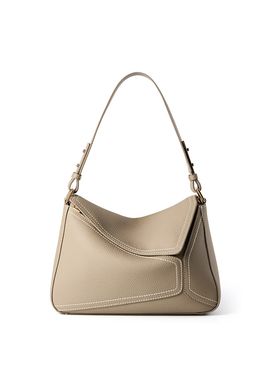 Geometric Genuine Leather Bag beige