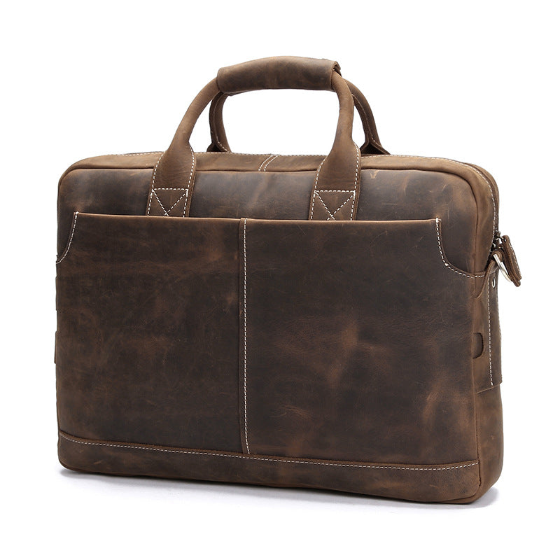 Leather Men's Laptop Shoulder Bag Vintage front view