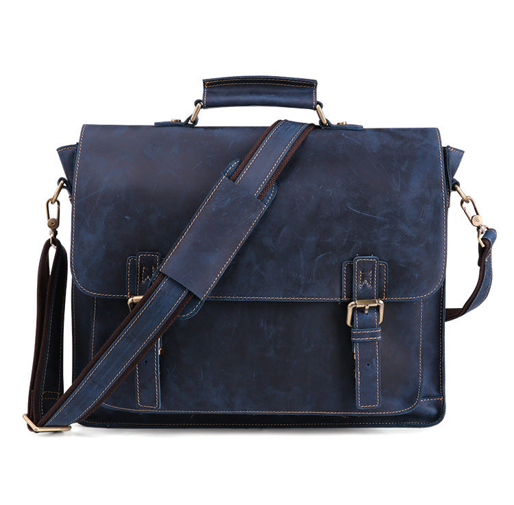 Leather Briefcase Vintage Retro Business blue