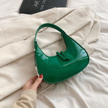 Faux Leather Shoulder Bag shiny patent leather green