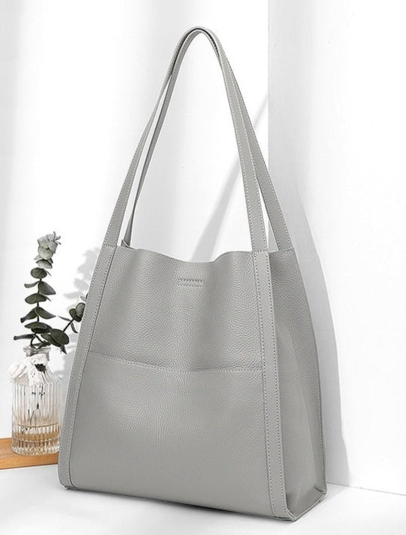 Stylish Genuine Leather Women's Commuter Travel Bag gray