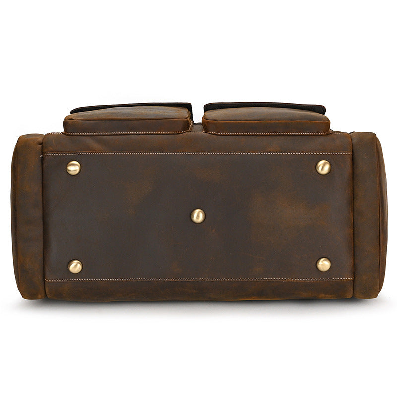 Rustic Vintage Style Leather Duffle Bag Weekend bottom