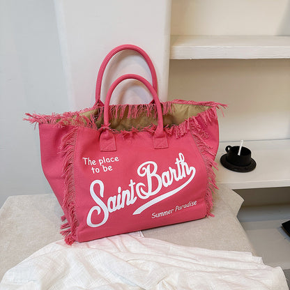 Lettered Tassel Canvas Tote - Ultimate Large Capacity Bag Summer pink