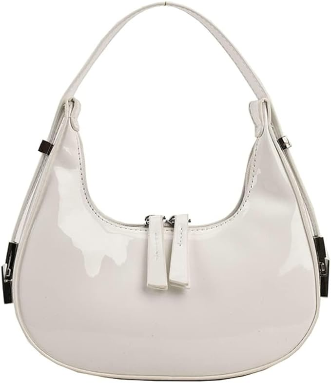 Faux Leather Shoulder Bag shiny patent leather white front