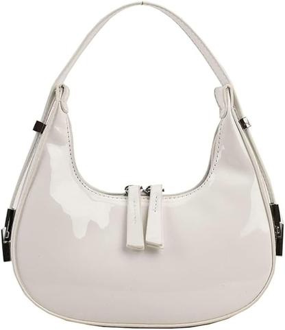 Faux Leather Shoulder Bag shiny patent leather white front