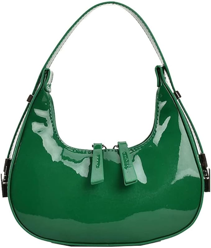 Faux Leather Shoulder Bag shiny patent leather green bank