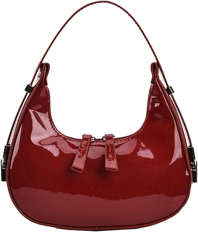 Faux Leather Shoulder Bag shiny patent leather red