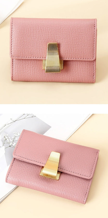 Women's Small Leather Wallet with Multiple Card Slots pink clasp