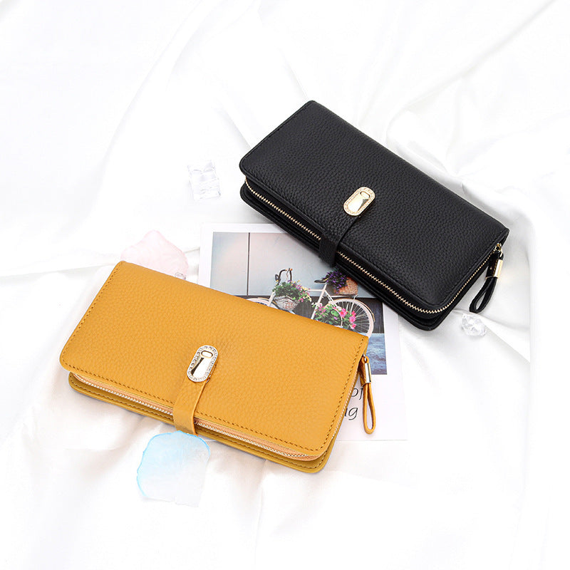 Large-Capacity Zipper Wallet for Women black and yellow