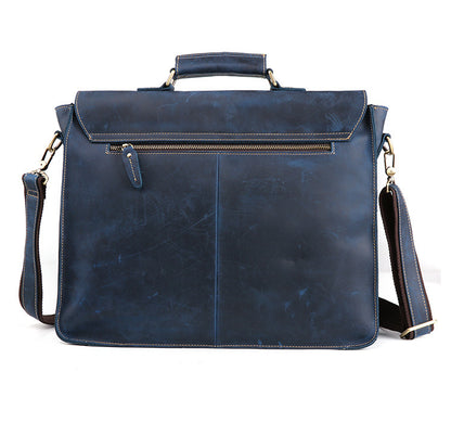 Leather Briefcase Vintage Retro Business blue back